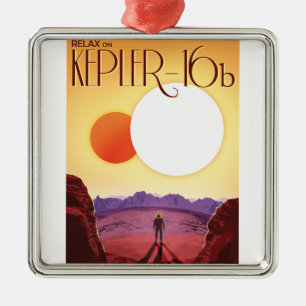 Kepler-16b: Binary Solar Sunset Fine Art Space Metal Tree Decoration