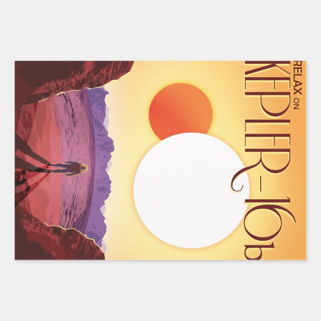 Kepler-16b: Binary Solar Sunset Fine Art Space Wrapping Paper Sheet (Front)