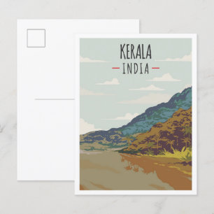 Kerala India Art Vintage Travel Illustration Postcard