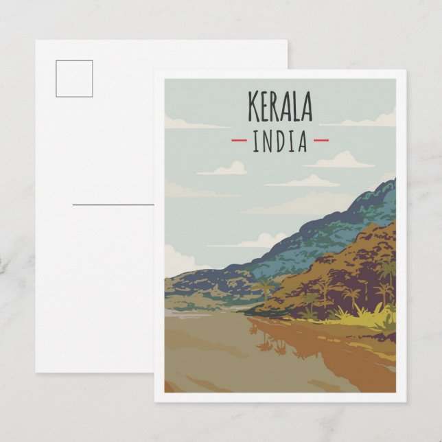 Kerala India Art Vintage Travel Illustration Postcard (Front/Back)