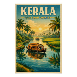 Kerala, India, in a classic retro travel Poster