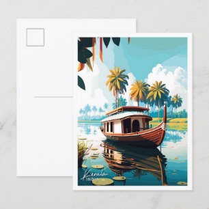 Kerala India Travel Vintage illustration Postcard