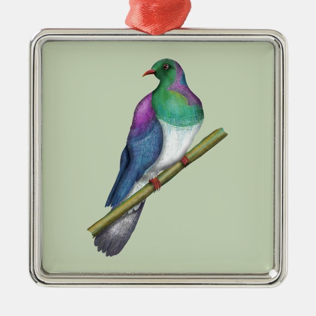 Kereru Wood pigeon Metal Tree Decoration (Front)