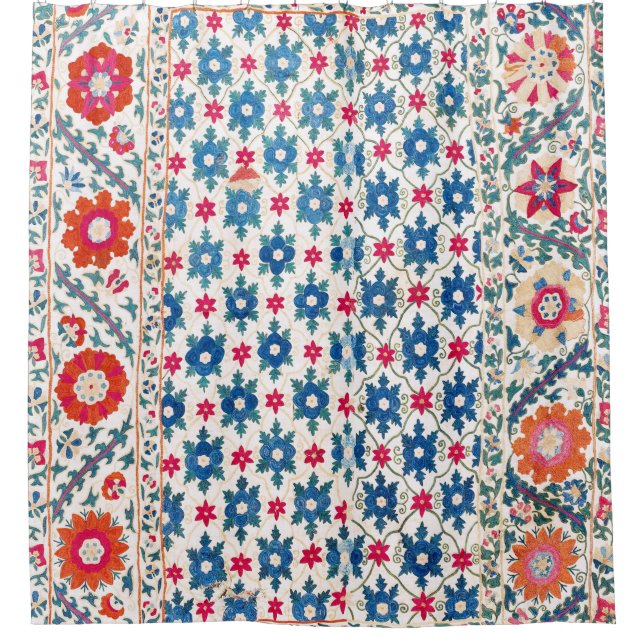 Kermina Suzani Uzbekistan Embroidery Print Shower Curtain (Front)