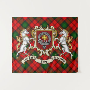 Kerr Clan Badge & Unicorns w/Tartan  Tapestry