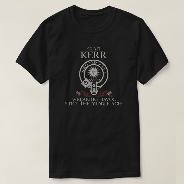 Kerr Clan crest Scottish surname tartan Thistle T-Shirt (Design Front)
