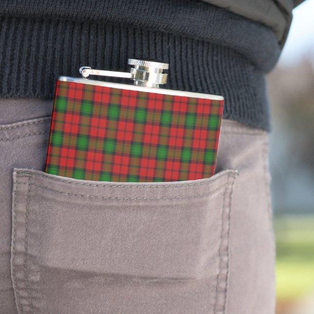 Kerr Clan Tartan Plaid Pattern Red Hip Flask (In Situ)
