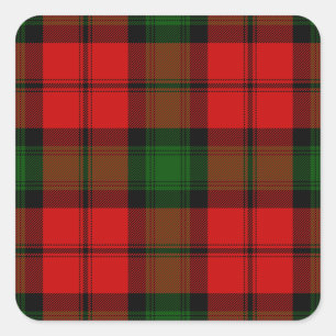 Kerr tartan red green plaid square sticker