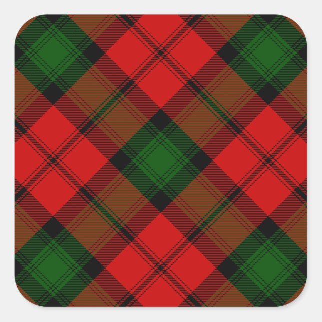 Kerr tartan red green plaid square sticker (Front)