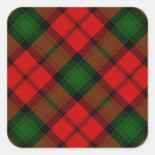 Kerr tartan red green plaid square sticker