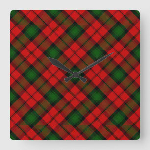 Kerr tartan red green plaid square wall clock