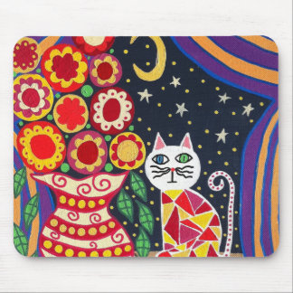 Kerri Ambrosino Art Mousepad Cat Moon Flowers