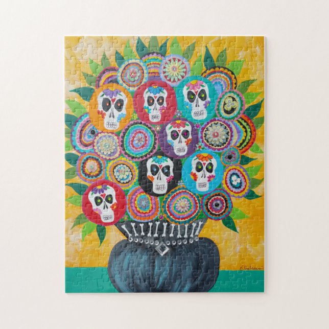 Kerri Ambrosino Art Puzzle Sugar Skull Flowers (Vertical)