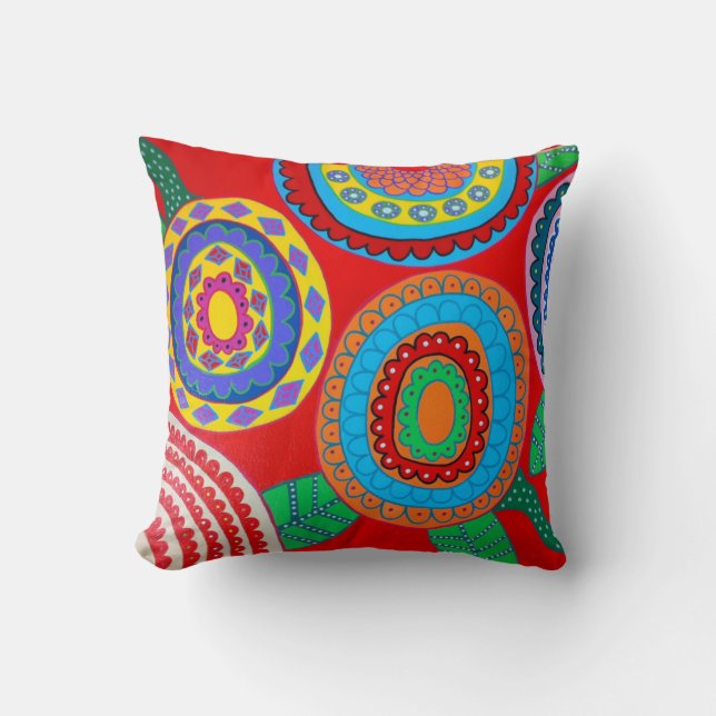 Kerri Ambrosino Pillow Pop Art Red Flowers (Front)