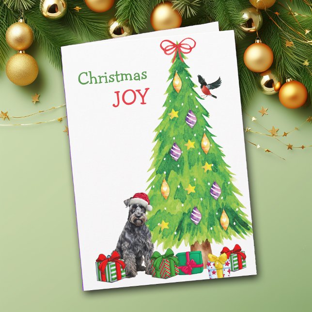 Kerry Blue Terrier Dog, Bird and Christmas Tree Holiday Card (Creator Uploaded)