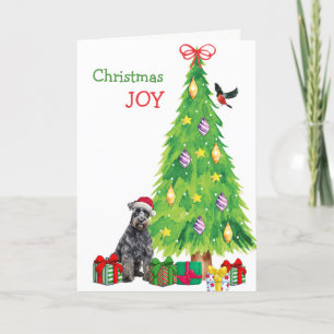 Kerry Blue Terrier Dog, Bird and Christmas Tree Holiday Card