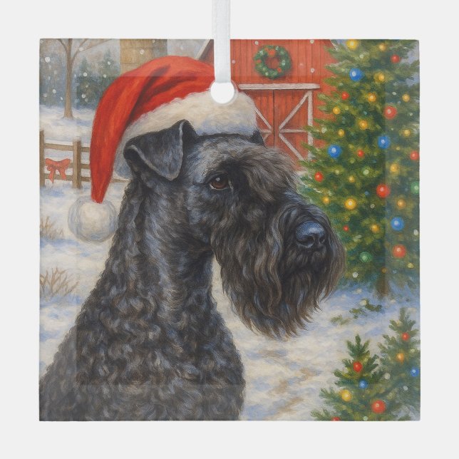 Kerry Blue Terrier Holiday  Glass Tree Decoration (Front)