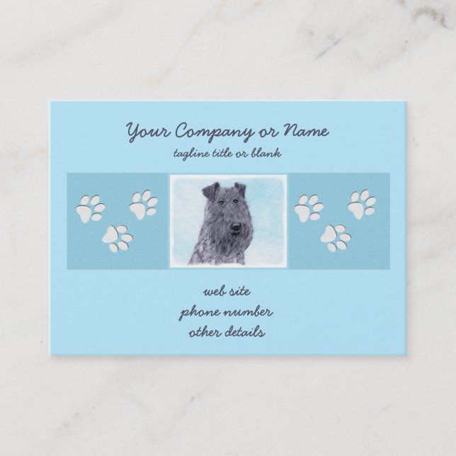 Kerry Blue Terrier Painting Cute Original Dog Art Business Card (Front)