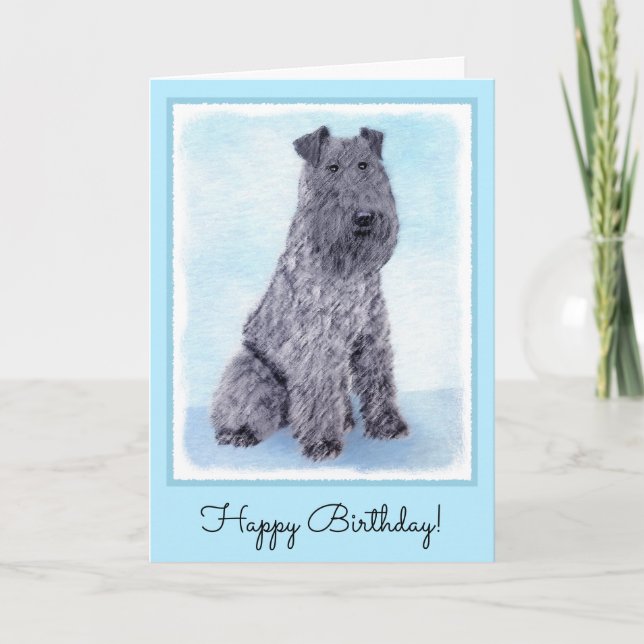 Kerry Blue Terrier Painting Cute Original Dog Art Card (Front)