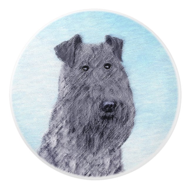 Kerry Blue Terrier Painting Cute Original Dog Art Ceramic Knob (Front)