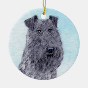 Kerry Blue Terrier Painting Cute Original Dog Art Ceramic Tree Decoration