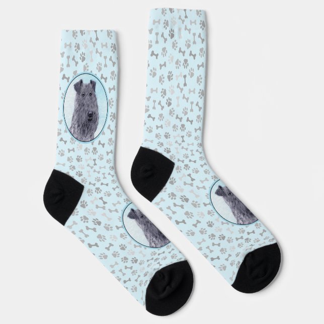 Kerry Blue Terrier Painting Cute Original Dog Art Socks (Right)