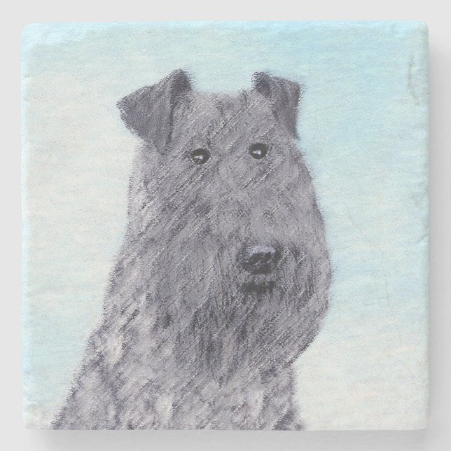 Kerry Blue Terrier Painting Cute Original Dog Art Stone Coaster (Front)