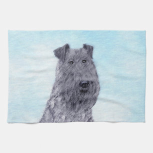 Kerry Blue Terrier Painting Cute Original Dog Art Tea Towel