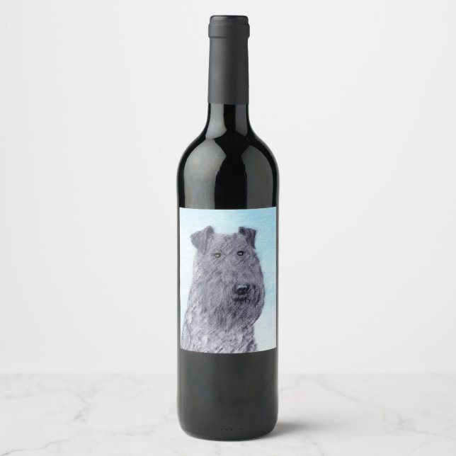 Kerry Blue Terrier Painting Cute Original Dog Art Wine Label (Front)