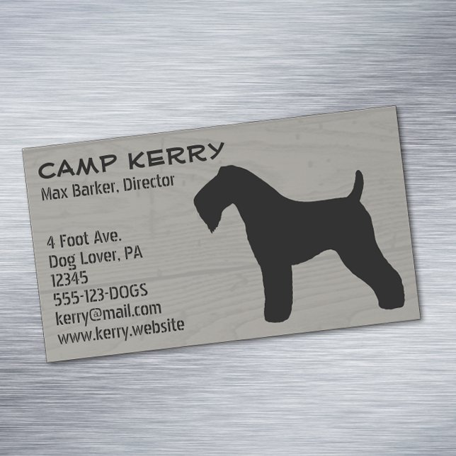 Kerry Blue Terrier Silhouette Wood Grain Style Magnetic Business Card (Creator Uploaded)