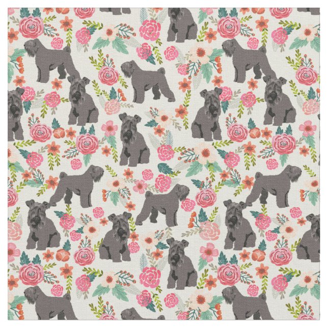 kerry blue terrier vintage florals cream fabric (Close Up)