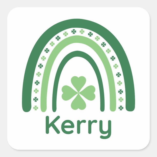 Kerry Name Clover Boho Rainbow Square Sticker (Front)