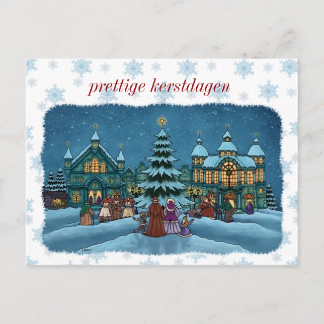 kerst stad postkaart met sneeuwrand nl postcard (Front)