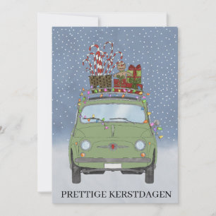 Kerstdagen Dutch Christmas Green Fiat 500  Holiday Card
