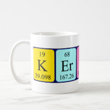 Mug featuring the name Kerstin spelled out in symbols of the chemical elements