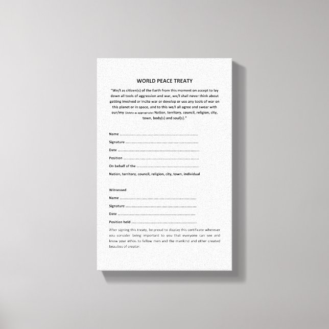 Keshe World Peace Treaty on Canvas Print (Front)