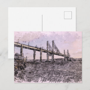 Kessock Bridge Inverness Artistic Watercolour Postcard