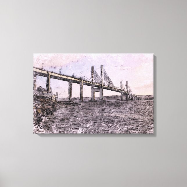 Kessock Bridge Scotland Artistic Watercolour Canvas Print (Front)