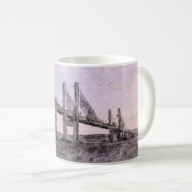 Kessock Bridge Scotland Artistic Watercolour Coffee Mug (Front Right)