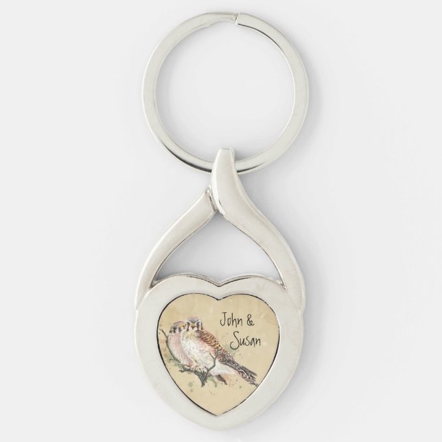 Kestrel Falcon Couple Custom Name Romantic Keychai Key Ring (Front)