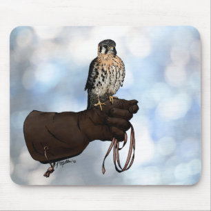 Kestrel on Glove Illustration Mouse Mat