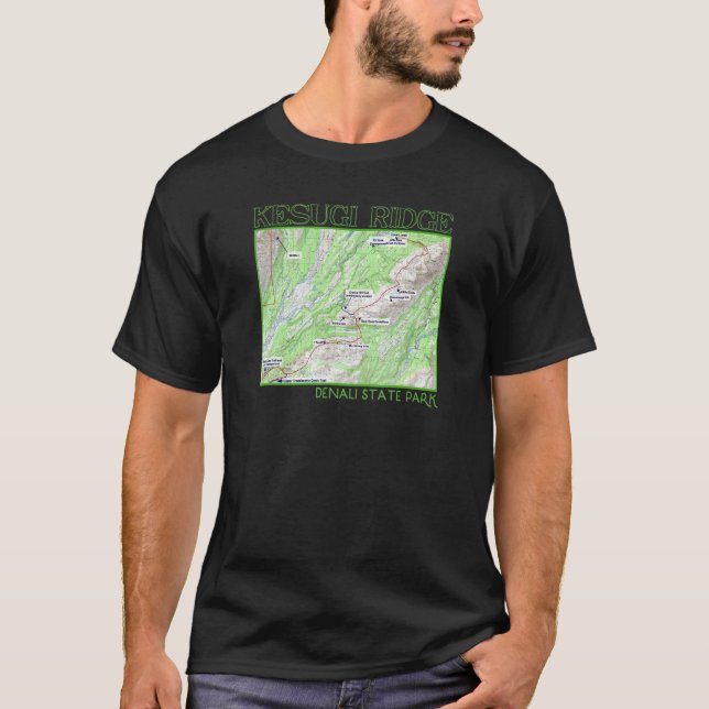 Kesugi Ridge Hiking Map Denali State Park Alaska S T-Shirt (Front)
