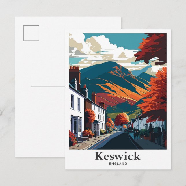 Keswick England Vintage Travel Illustration Postcard (Front/Back)
