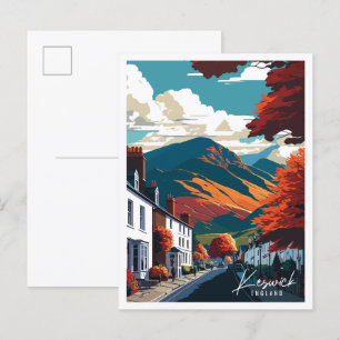Keswick England vintage travel illustration Postcard