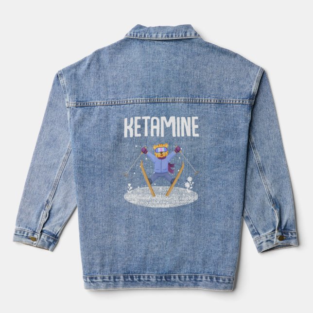 Ketamine Skiing Jumping Bear White  Denim Jacket (Back)