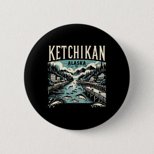 Ketchikan Alaska Ak Vintage Graphic Salmon Capital 6 Cm Round Badge