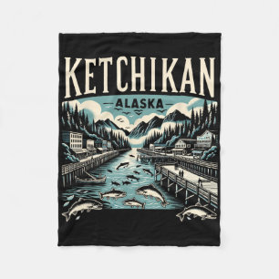 Ketchikan Alaska Ak Vintage Graphic Salmon Capital Fleece Blanket