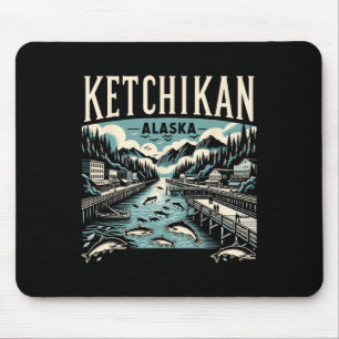Ketchikan Alaska Ak Vintage Graphic Salmon Capital Mouse Mat