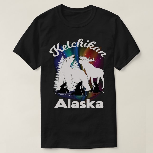 Ketchikan Alaska Aurora Borealis Bear Orca Moose S T-Shirt (Design Front)