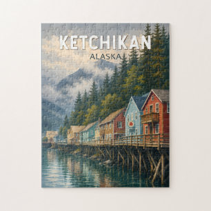 Ketchikan Alaska Illustration Travel Art Vintage Jigsaw Puzzle